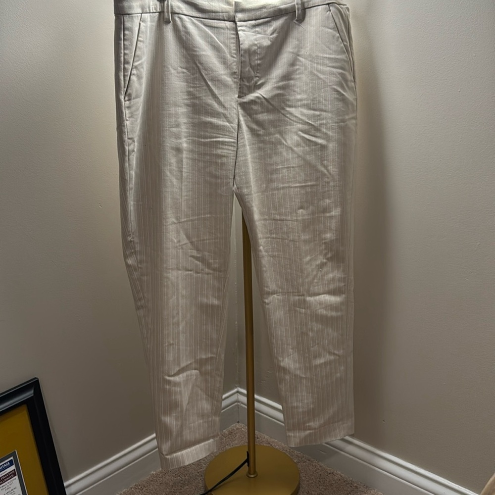 Women’s size 16 tan work pants with white pin stripes